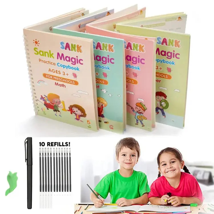 Sank Magic Practice Copybook (4 Books – 1 Pen – 10 Refills – 1 Pen Holder)