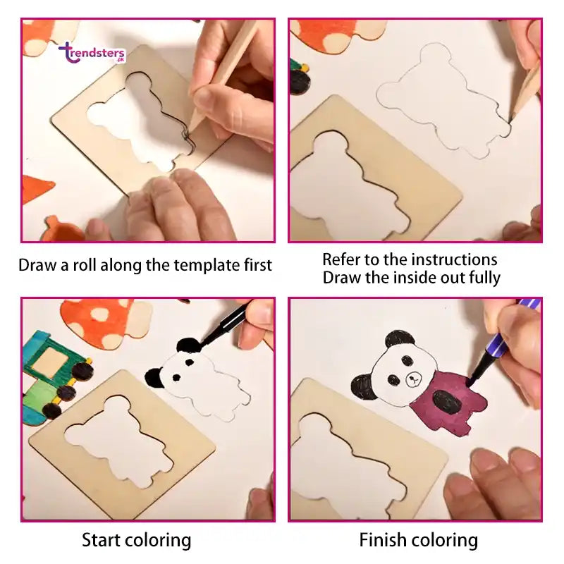 3 in 1 Wooden Kids Drawing Stencils + Puzzle