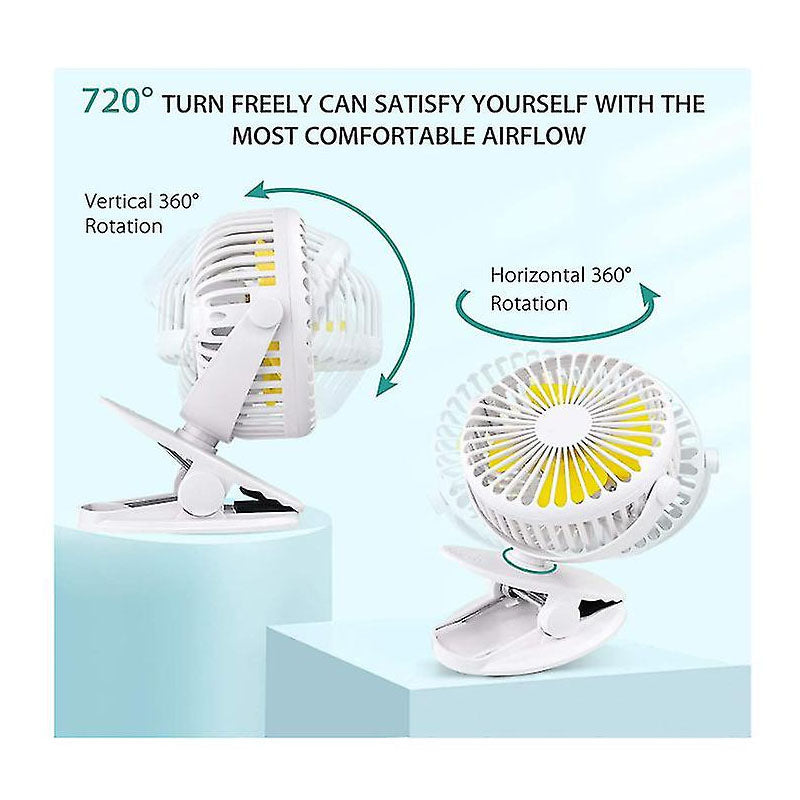 360 Degree Rotation 3 Speeds Adjustable Clip-On Fan