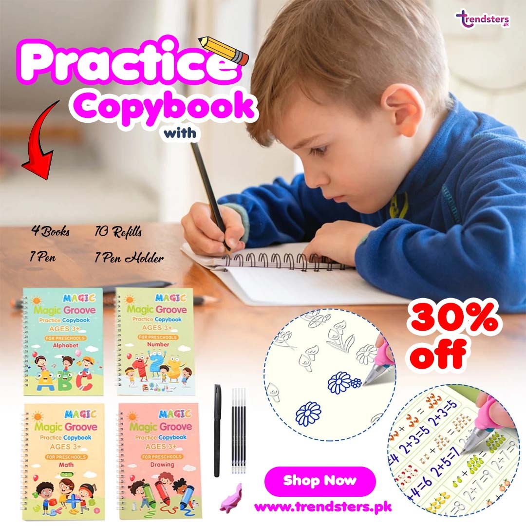 Sank Magic Practice Copybook (4 Books – 1 Pen – 10 Refills – 1 Pen Holder)