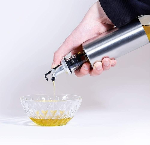 Oil Dispenser Bottle Cooking Oil & Vinegar Cruet For Kitchen And 350 ML Steel (Silver)