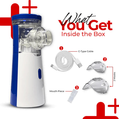 Portable Ultrasonic Nebulizer Kit - 2 Masks for Kids and Adults (Cell and Type-C Operated)