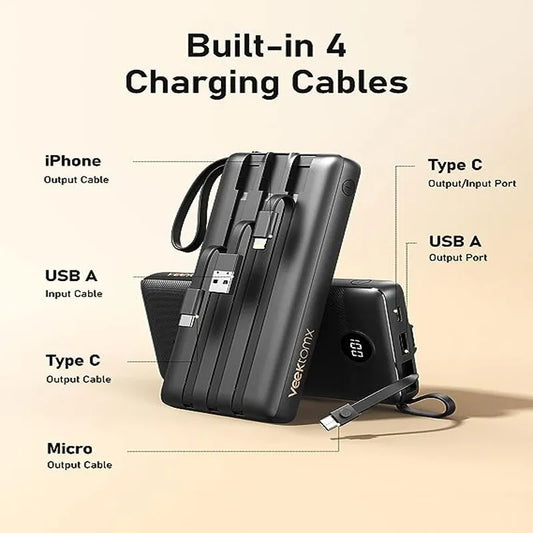 Power Bank With Built In 5 Cables
