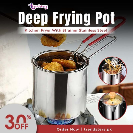 Deep Frying Pot Kitchen Fryer With Strainer Stainless Steel