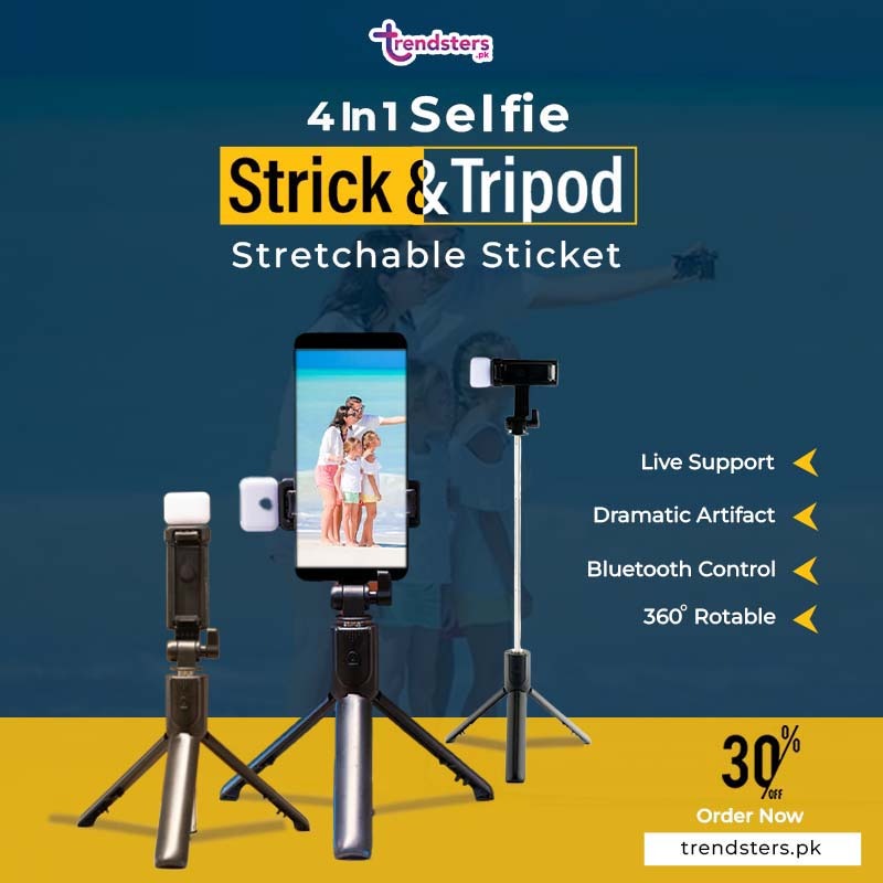 4 in 1 Tripod Selfie Stick With Remote Control