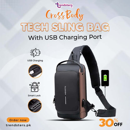 CrossBody Tech Sling Bag With USB Charging Port