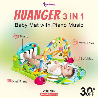 Huanger 3 In 1 Baby Play Gym Mat with Piano Music