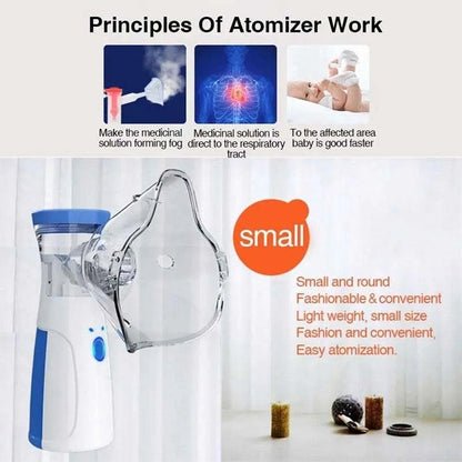 Portable Ultrasonic Nebulizer Kit - 2 Masks for Kids and Adults (Cell and Type-C Operated)