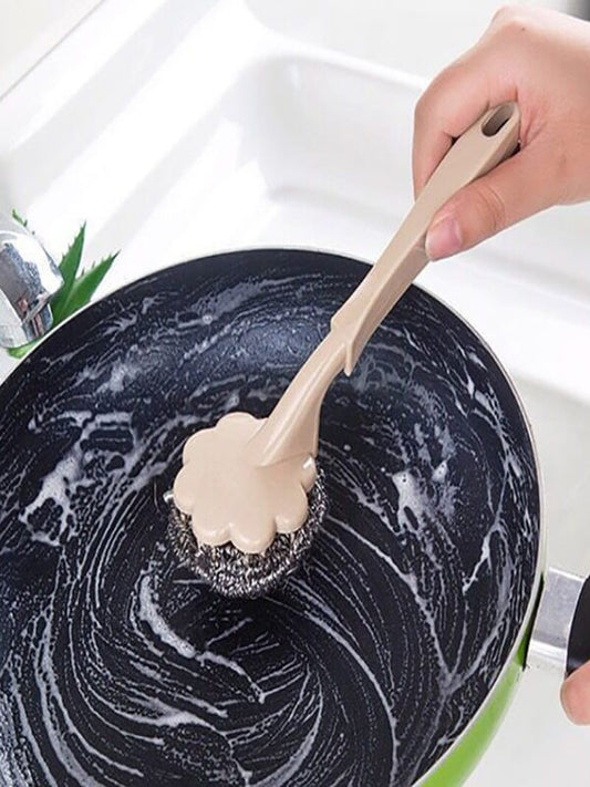 Stainless Steel Wire Ball Brush With Long Handle